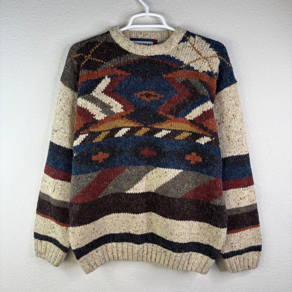 Vintage 90s Southwestern Aztec Geometric Knit Sweater Concrete Mens M